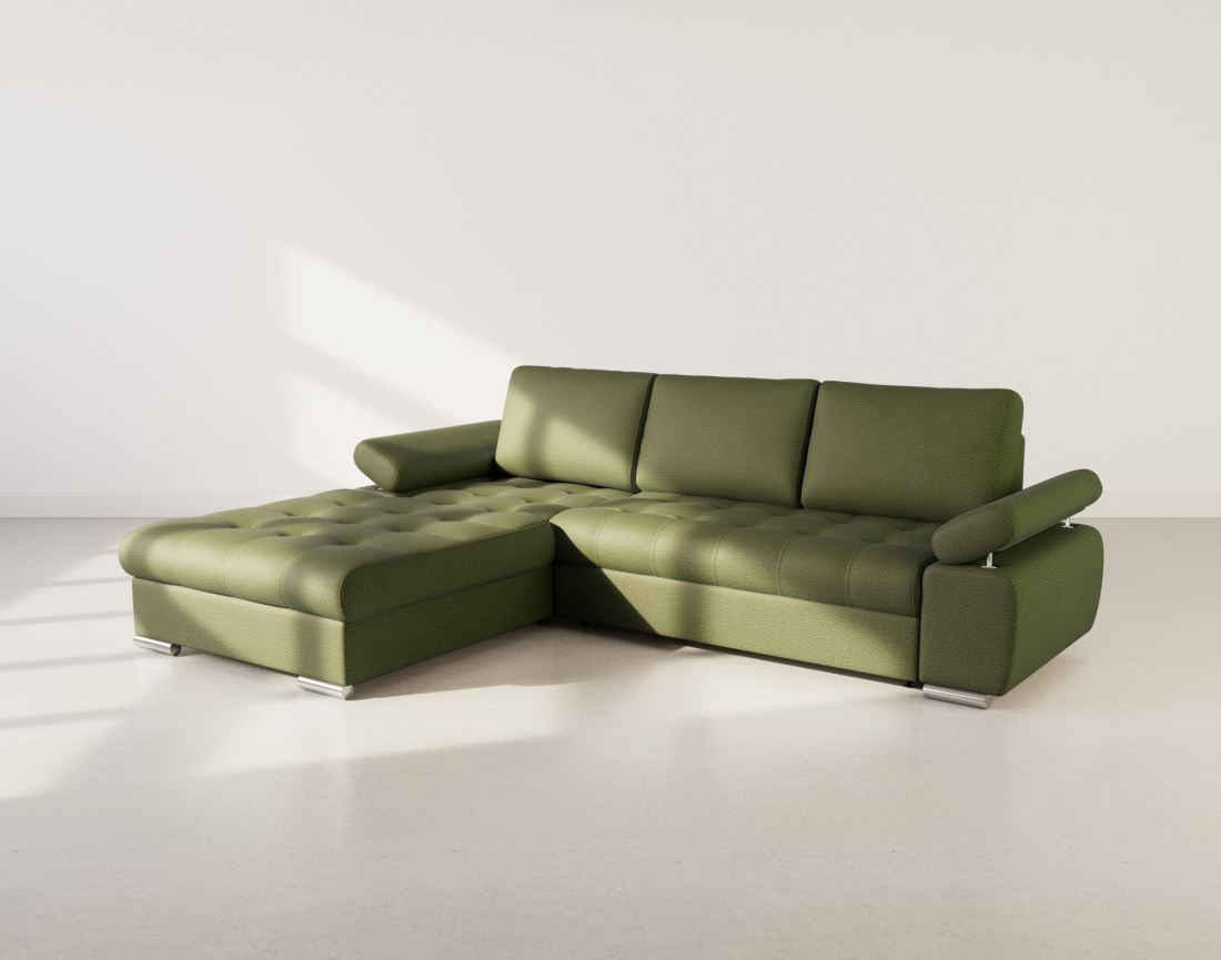 Canapé d'angle gauche 4 places convertible avec coffre en tissu texturé Bianca