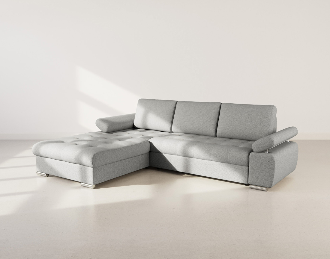 Canapé d'angle gauche 4 places convertible avec coffre en tissu texturé Bianca