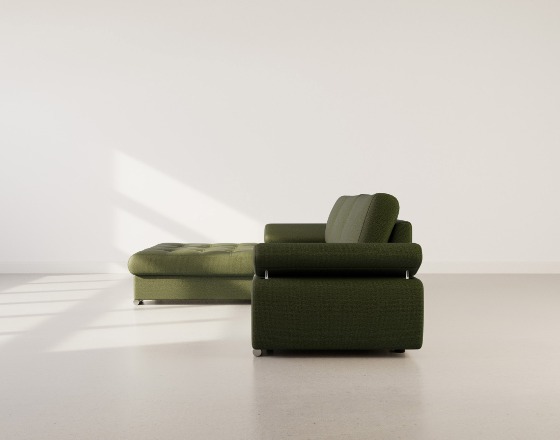 Canapé d'angle gauche 4 places convertible avec coffre en tissu texturé Bianca