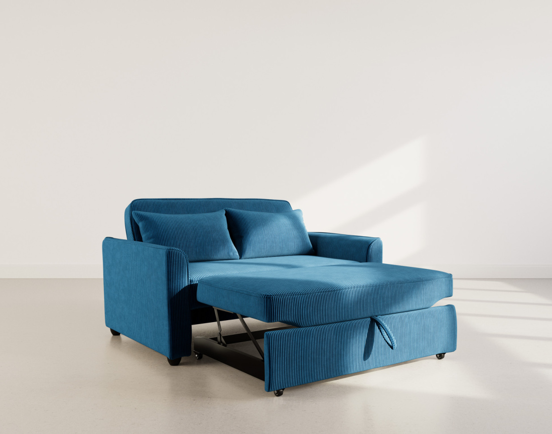 Canapé droit 2 places convertible en velours côtelé Ernest