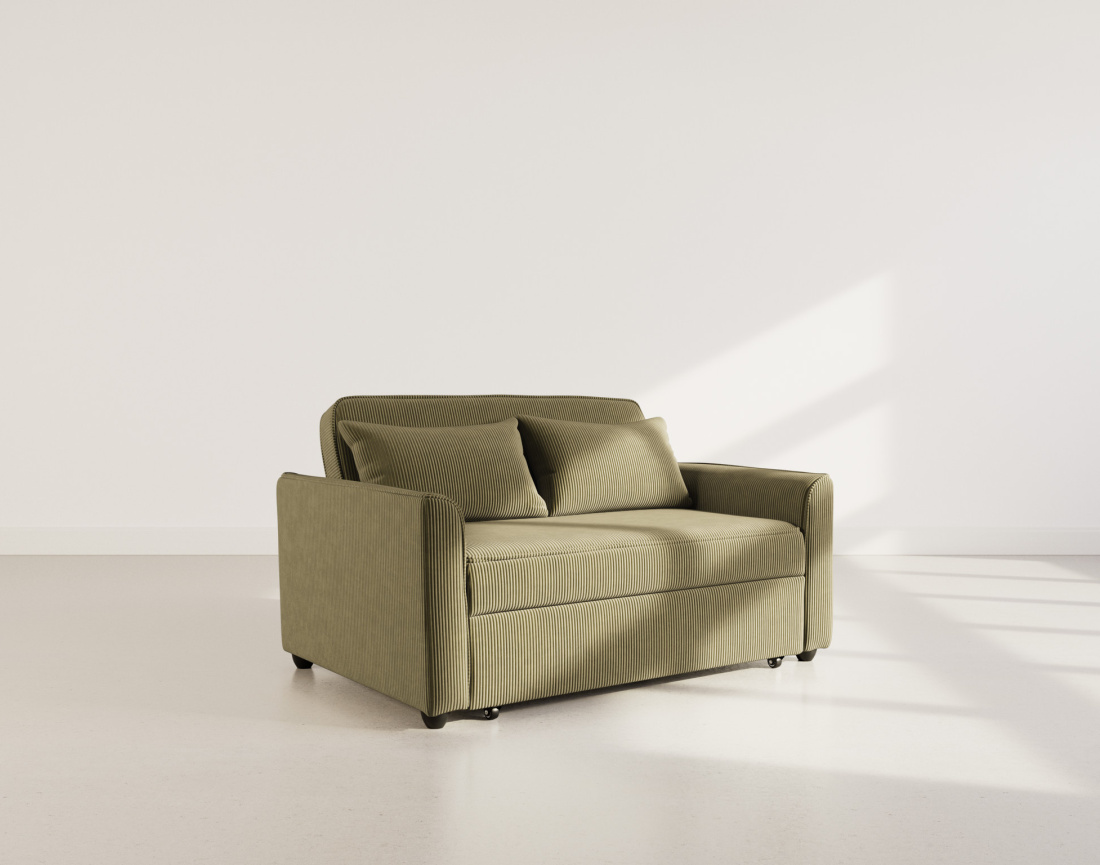 Canapé droit 2 places convertible en velours côtelé Ernest