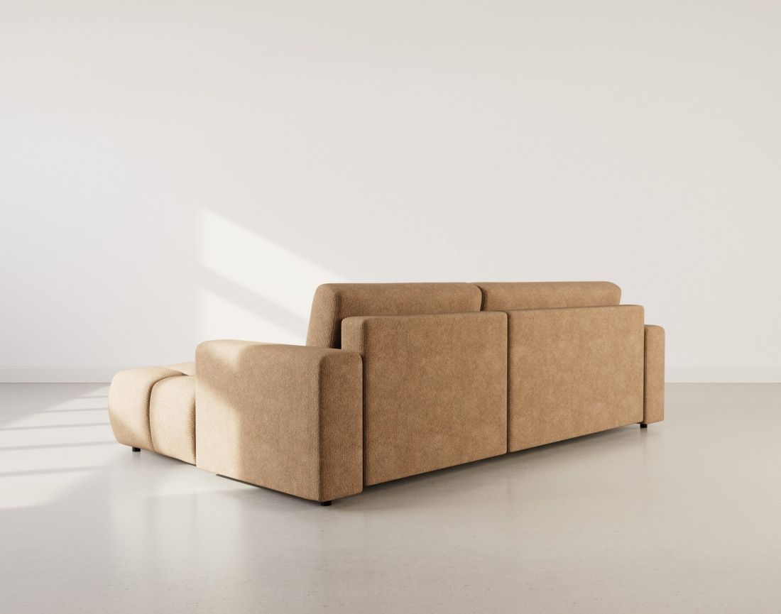 Canapé d'angle droit 4 places convertible avec coffre en velours texturé Leonie