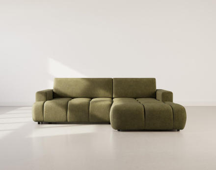 Canapé d'angle droit 4 places convertible avec coffre en velours texturé Leonie