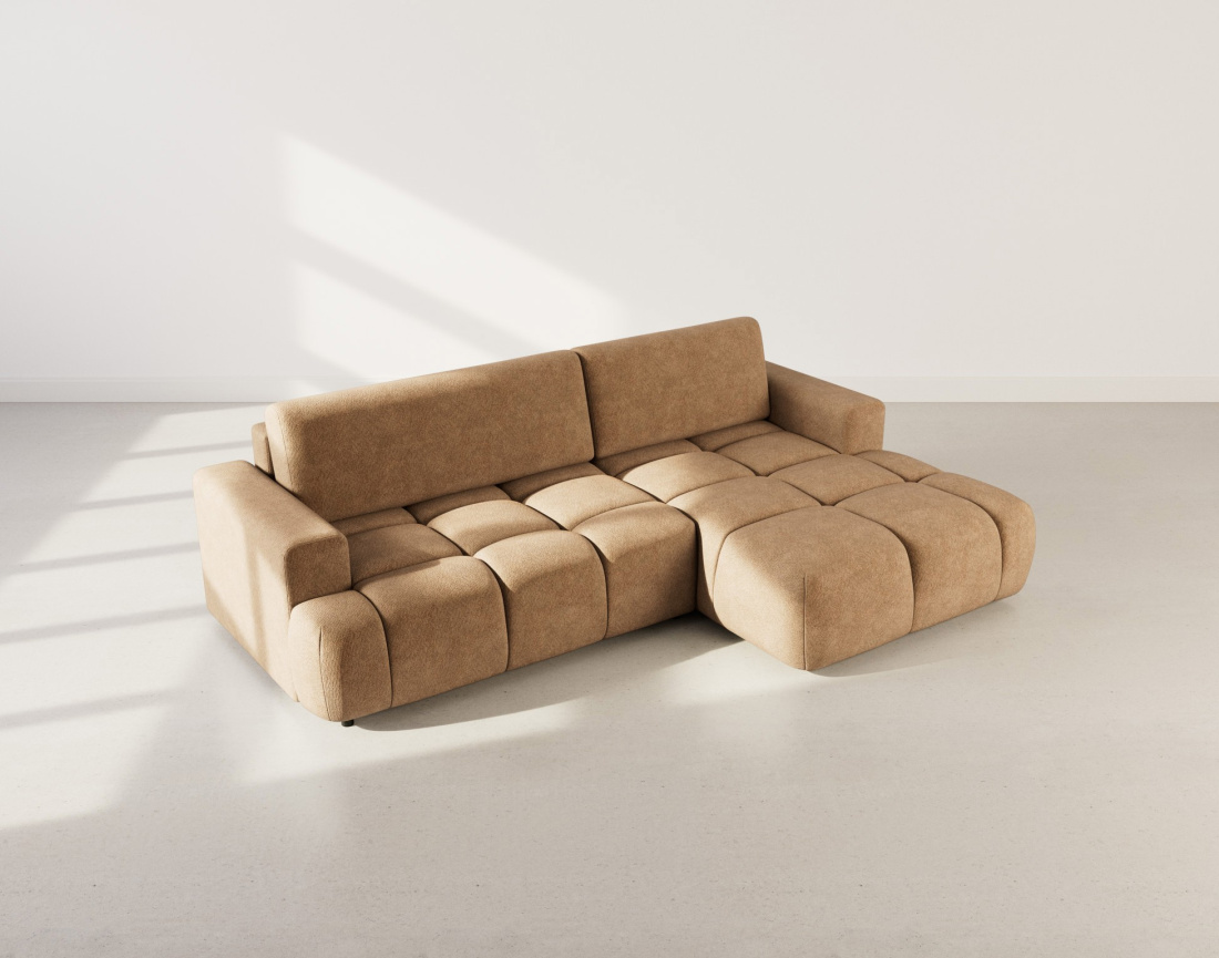 Canapé d'angle droit 4 places convertible avec coffre en velours texturé Leonie