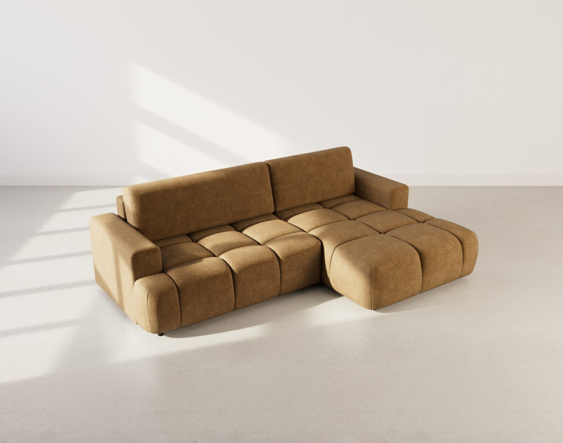 Canapé d'angle droit 4 places convertible avec coffre en velours texturé Leonie