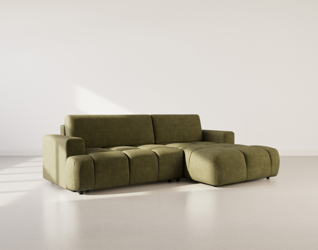 Canapé d'angle droit 4 places convertible avec coffre en velours texturé Leonie