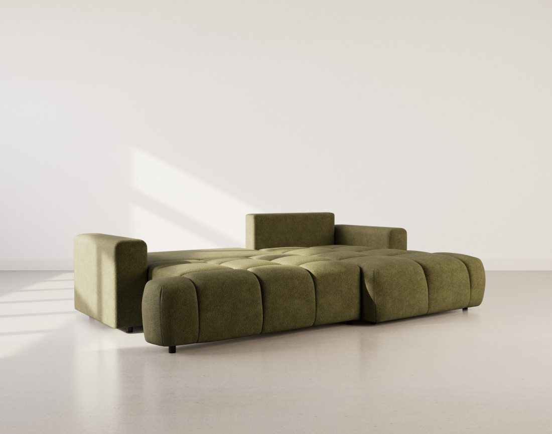 Canapé d'angle droit 4 places convertible avec coffre en velours texturé Leonie