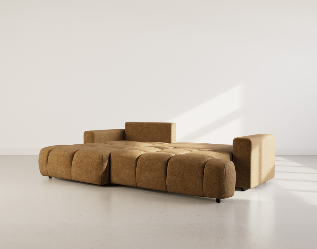 Canapé d'angle gauche 4 places convertible avec coffre en velours texturé Leonie