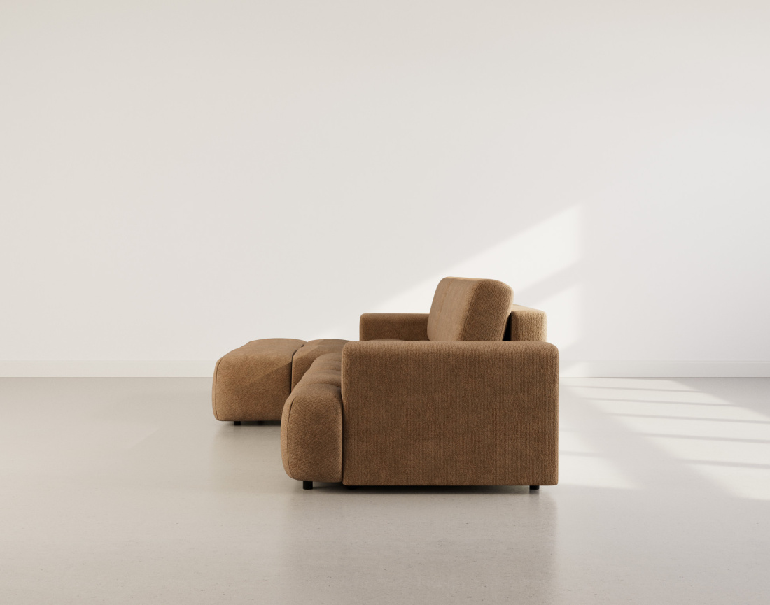 Canapé d'angle gauche 4 places convertible avec coffre en velours texturé Leonie