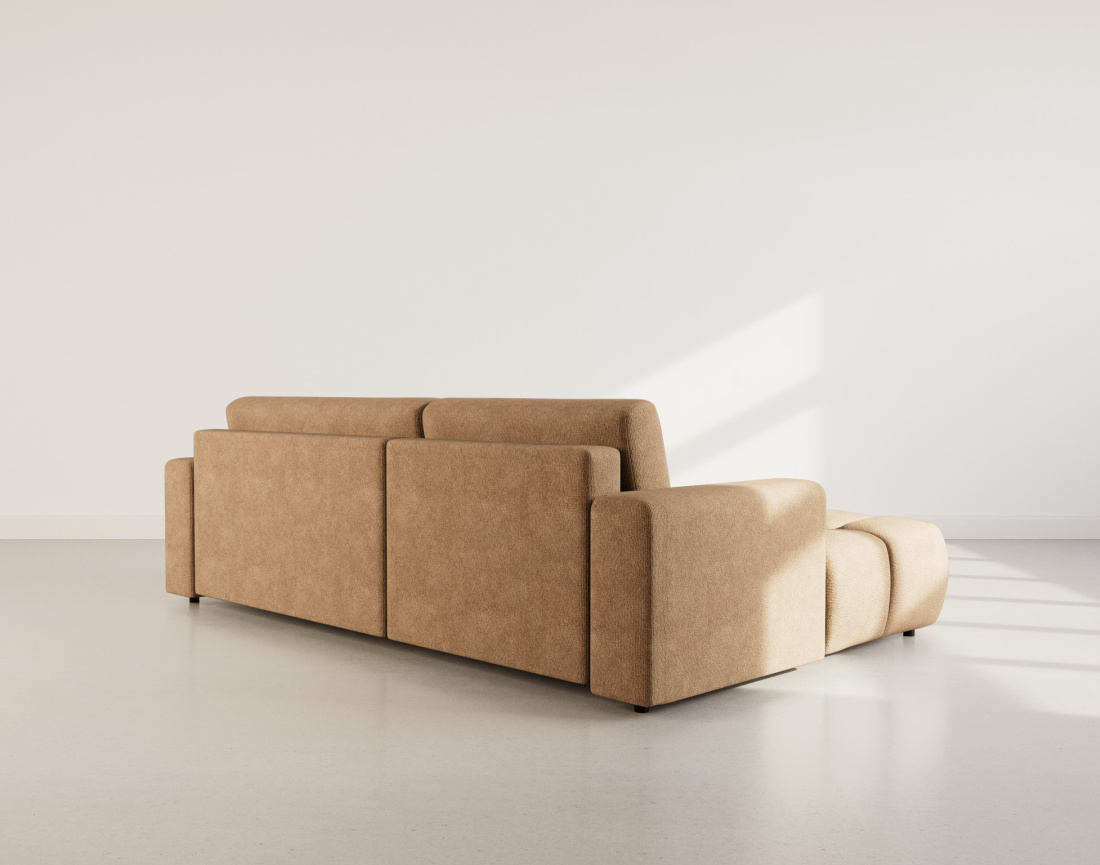 Canapé d'angle gauche 4 places convertible avec coffre en velours texturé Leonie