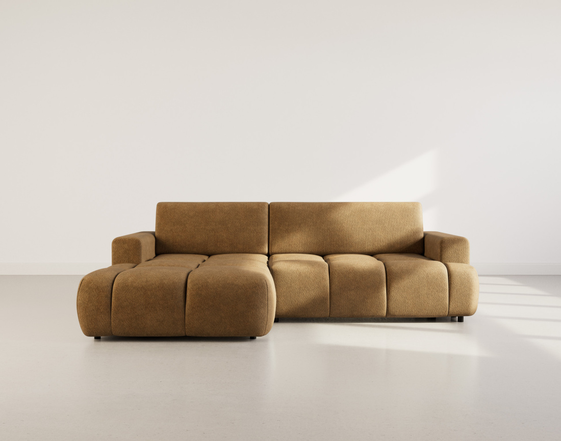 Canapé d'angle gauche 4 places convertible avec coffre en velours texturé Leonie