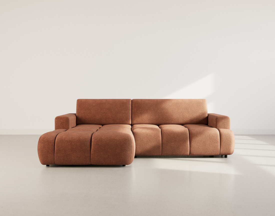 Canapé d'angle gauche 4 places convertible avec coffre en velours texturé Leonie