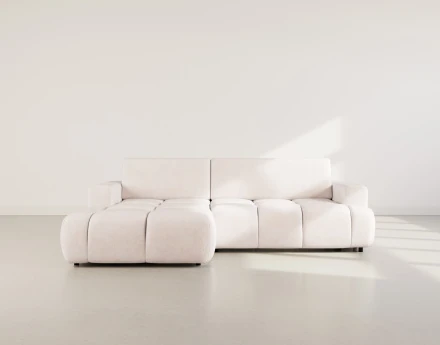 Canapé d'angle gauche 4 places convertible avec coffre en velours texturé Leonie