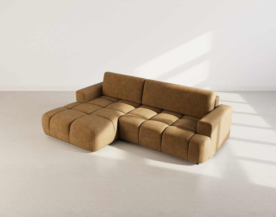 Canapé d'angle gauche 4 places convertible avec coffre en velours texturé Leonie