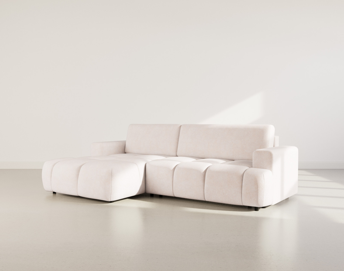 Canapé d'angle gauche 4 places convertible avec coffre en velours texturé Leonie