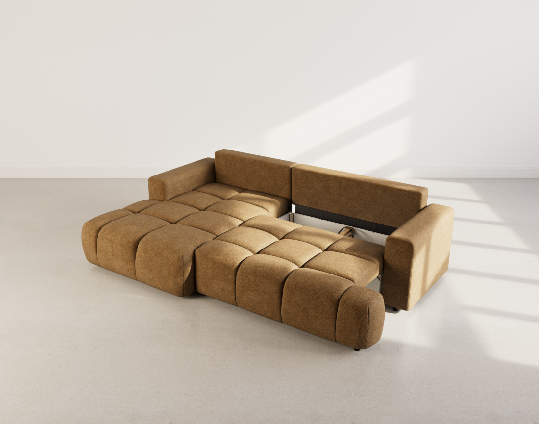 Canapé d'angle gauche 4 places convertible avec coffre en velours texturé Leonie