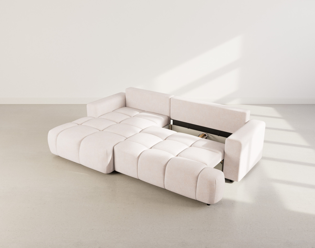 Canapé d'angle gauche 4 places convertible avec coffre en velours texturé Leonie