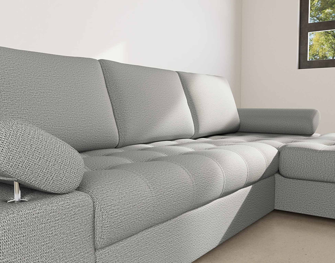 Canapé d'angle droit 4 places convertible avec coffre en tissu texturé Bianca