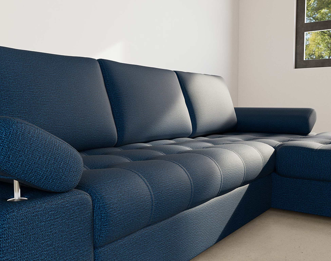 Canapé d'angle droit 4 places convertible avec coffre en tissu texturé Bianca