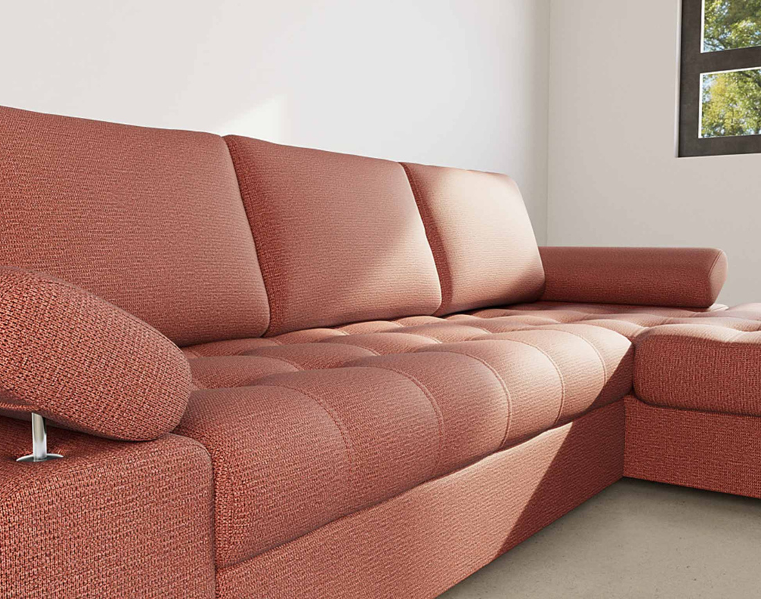 Canapé d'angle droit 4 places convertible avec coffre en tissu texturé Bianca