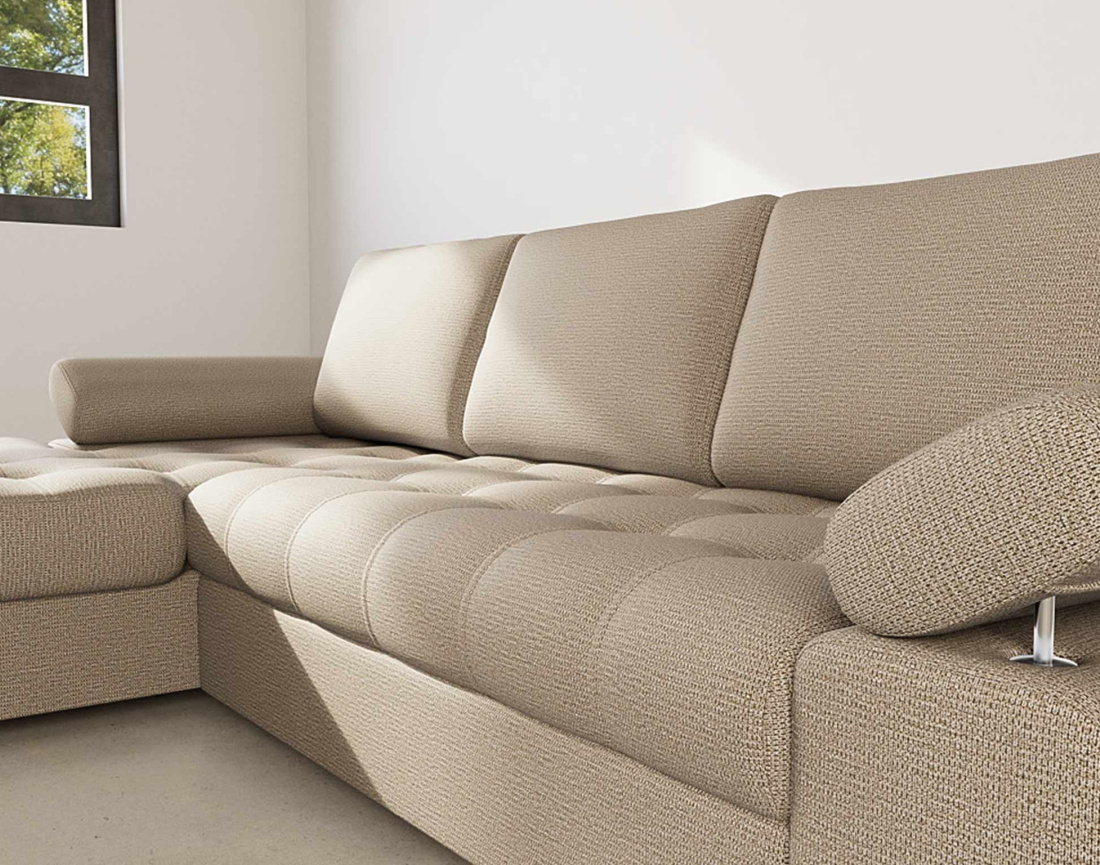 Canapé d'angle gauche 4 places convertible avec coffre en tissu texturé Bianca