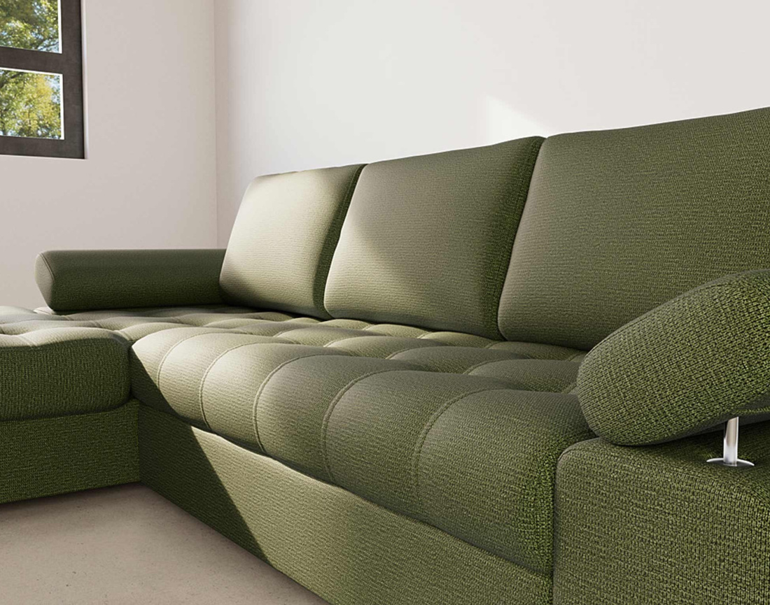 Canapé d'angle gauche 4 places convertible avec coffre en tissu texturé Bianca