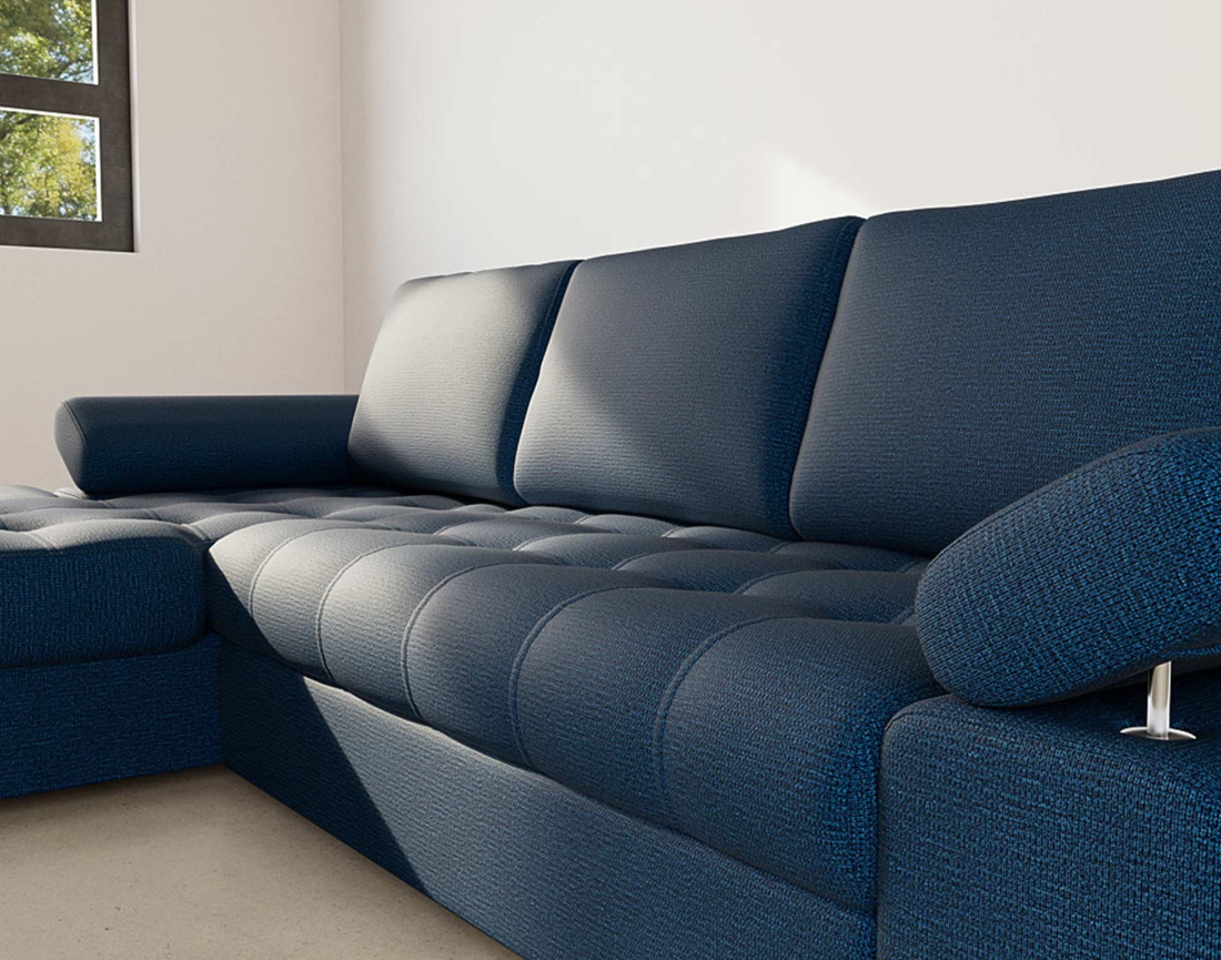 Canapé d'angle gauche 4 places convertible avec coffre en tissu texturé Bianca