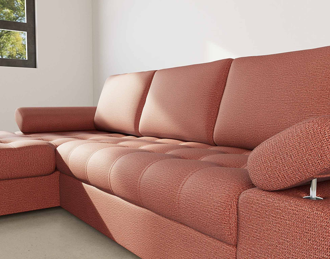 Canapé d'angle gauche 4 places convertible avec coffre en tissu texturé Bianca