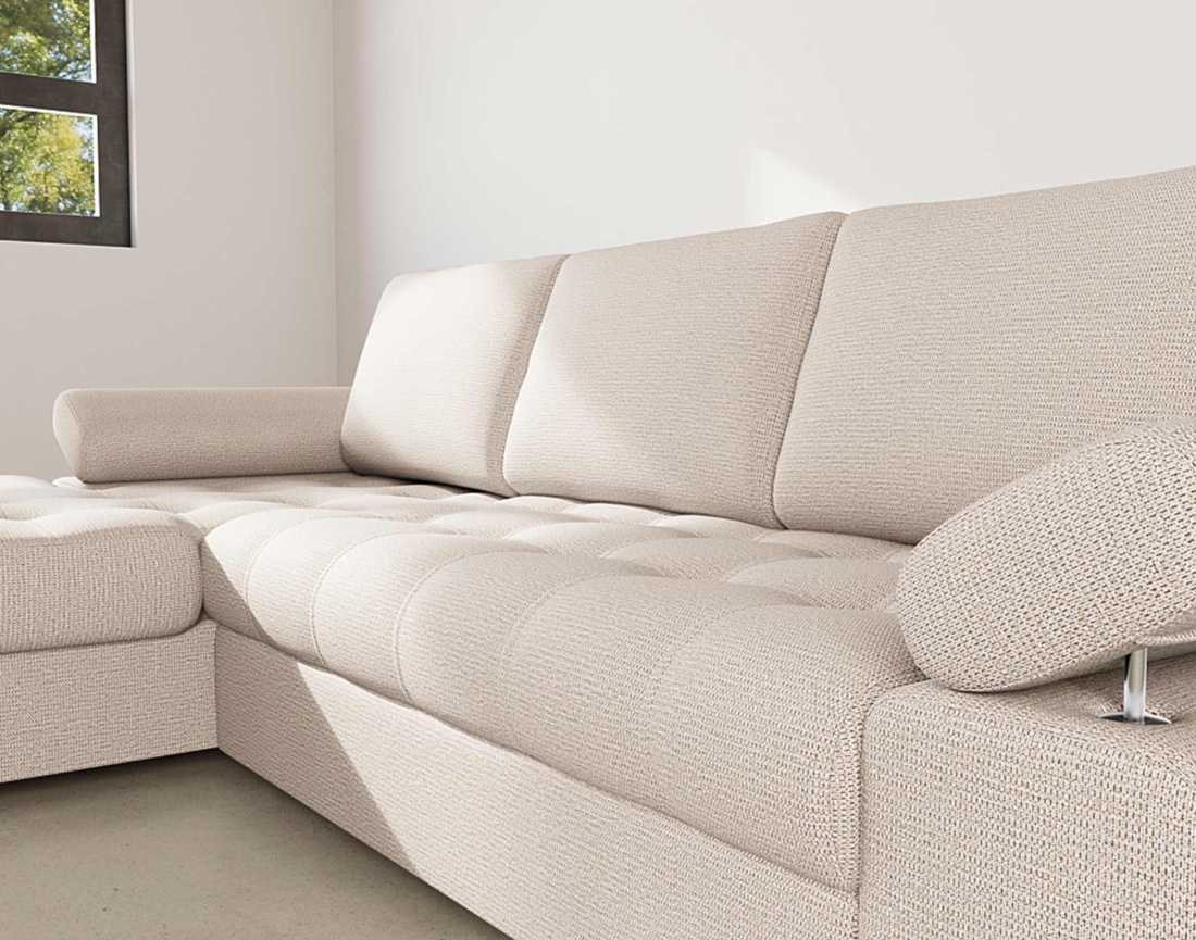 Canapé d'angle gauche 4 places convertible avec coffre en tissu texturé Bianca