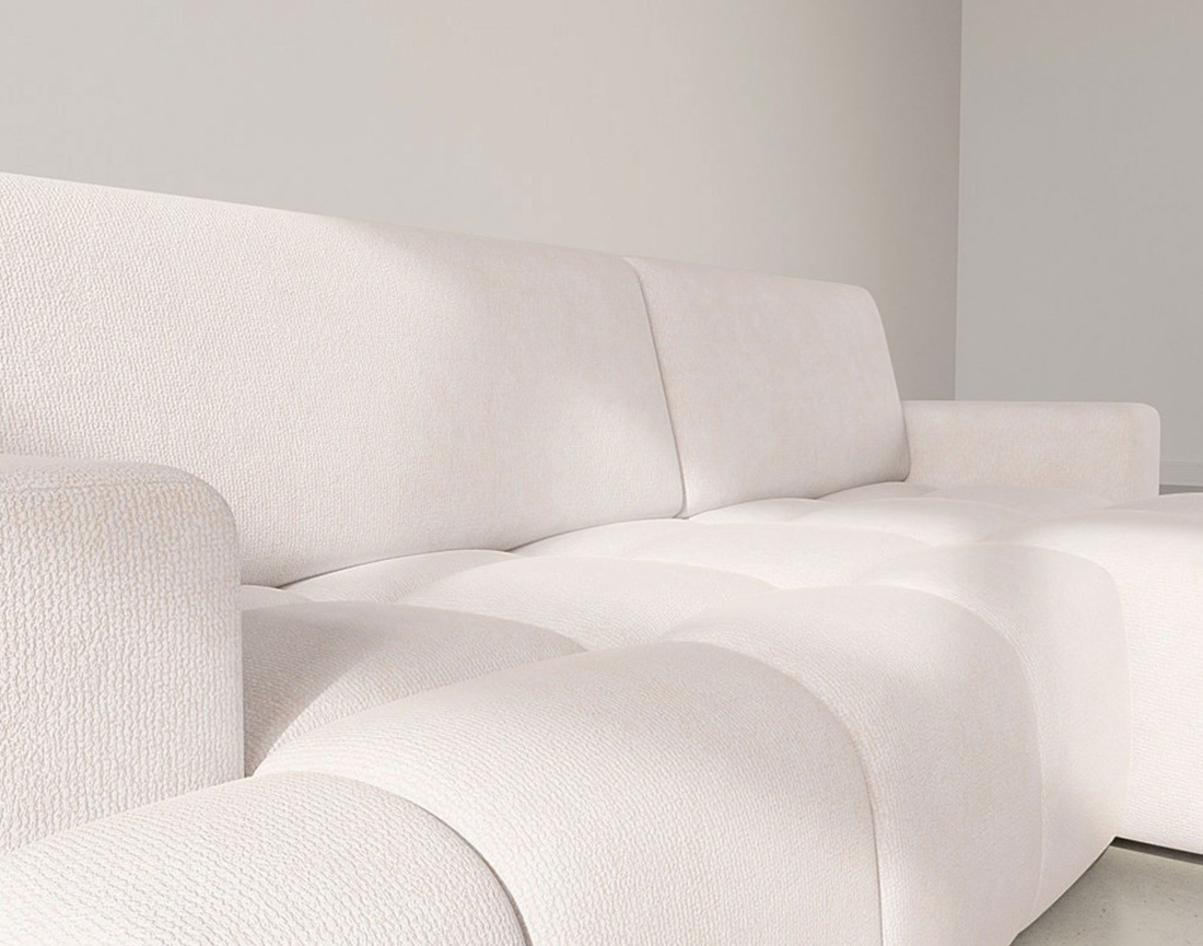 Canapé d'angle droit 4 places convertible avec coffre en velours texturé Leonie