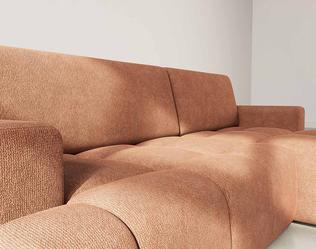 Canapé d'angle droit 4 places convertible avec coffre en velours texturé Leonie