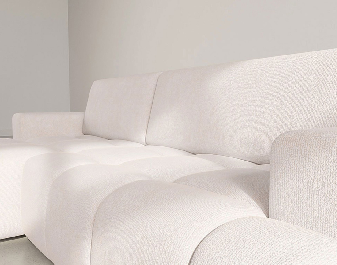 Canapé d'angle gauche 4 places convertible avec coffre en velours texturé Leonie