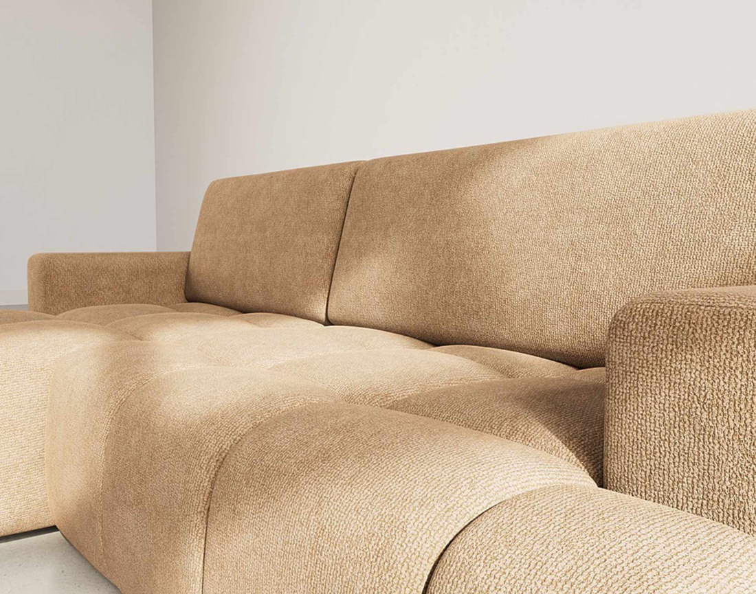 Canapé d'angle gauche 4 places convertible avec coffre en velours texturé Leonie