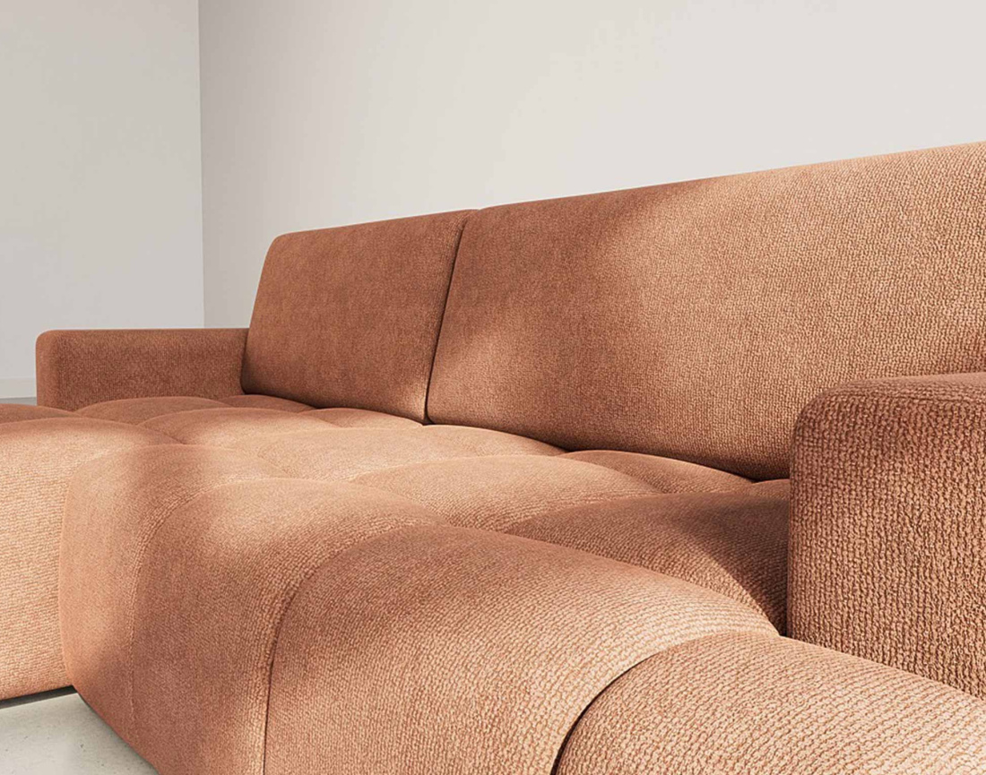 Canapé d'angle gauche 4 places convertible avec coffre en velours texturé Leonie