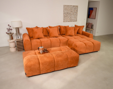 Canapé d'angle réversible 4 places avec pouf d'appoint en tissu texturé Adelaide