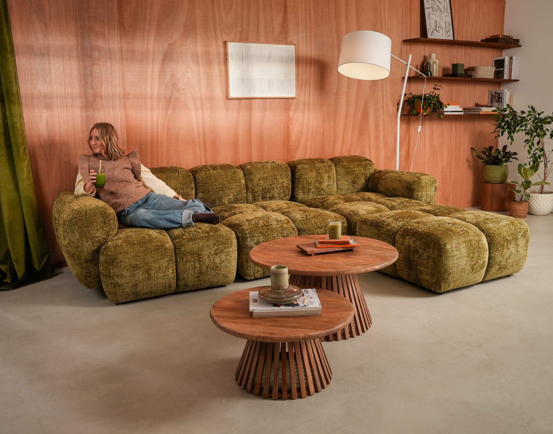 Canapé modulable 3 places en velours texturé Grace