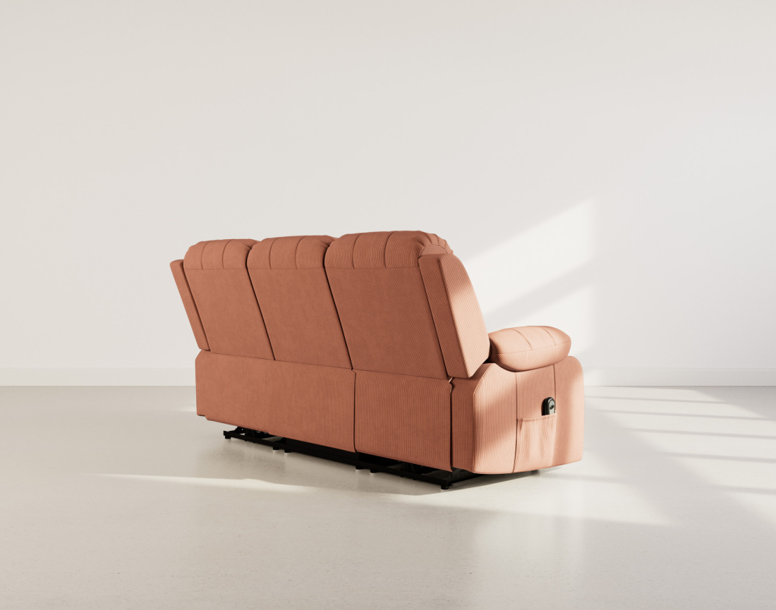 Canapé 3 places relax électrique en velours côtelé Armand