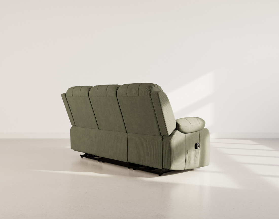 Canapé 3 places relax électrique en velours côtelé Armand