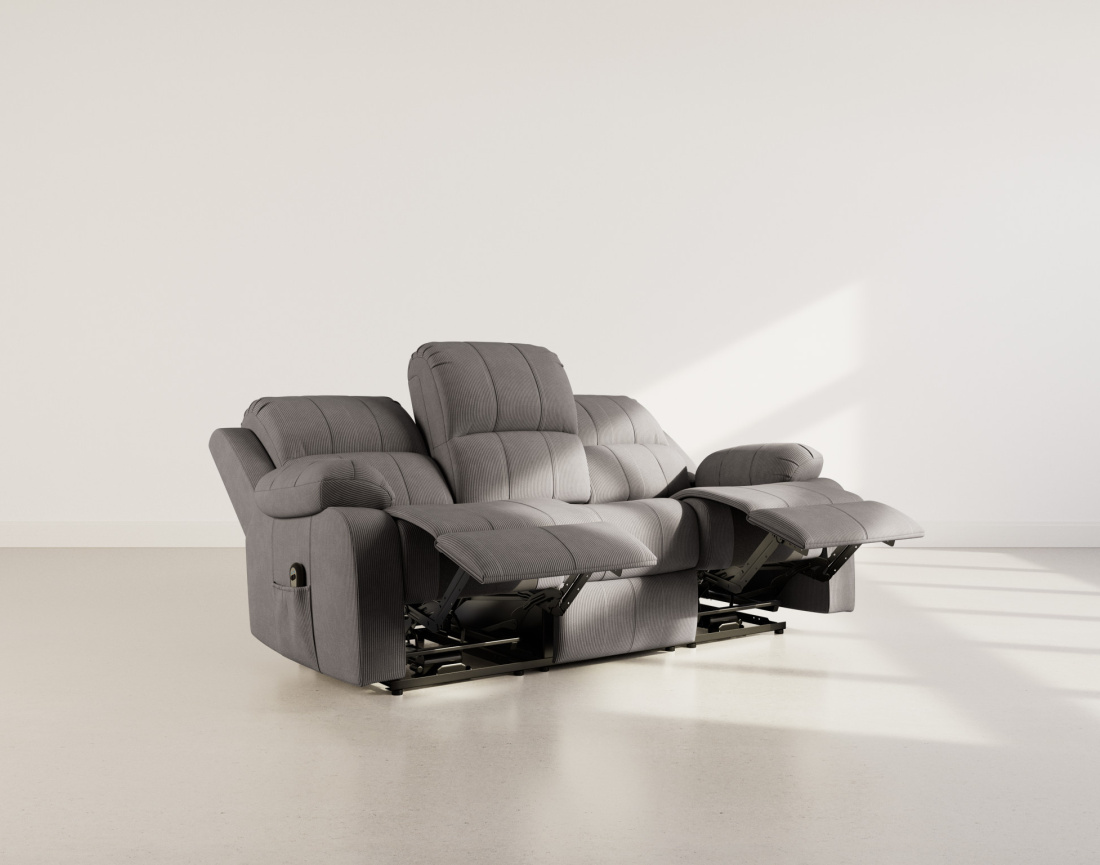 Canapé 3 places relax électrique en velours côtelé Armand