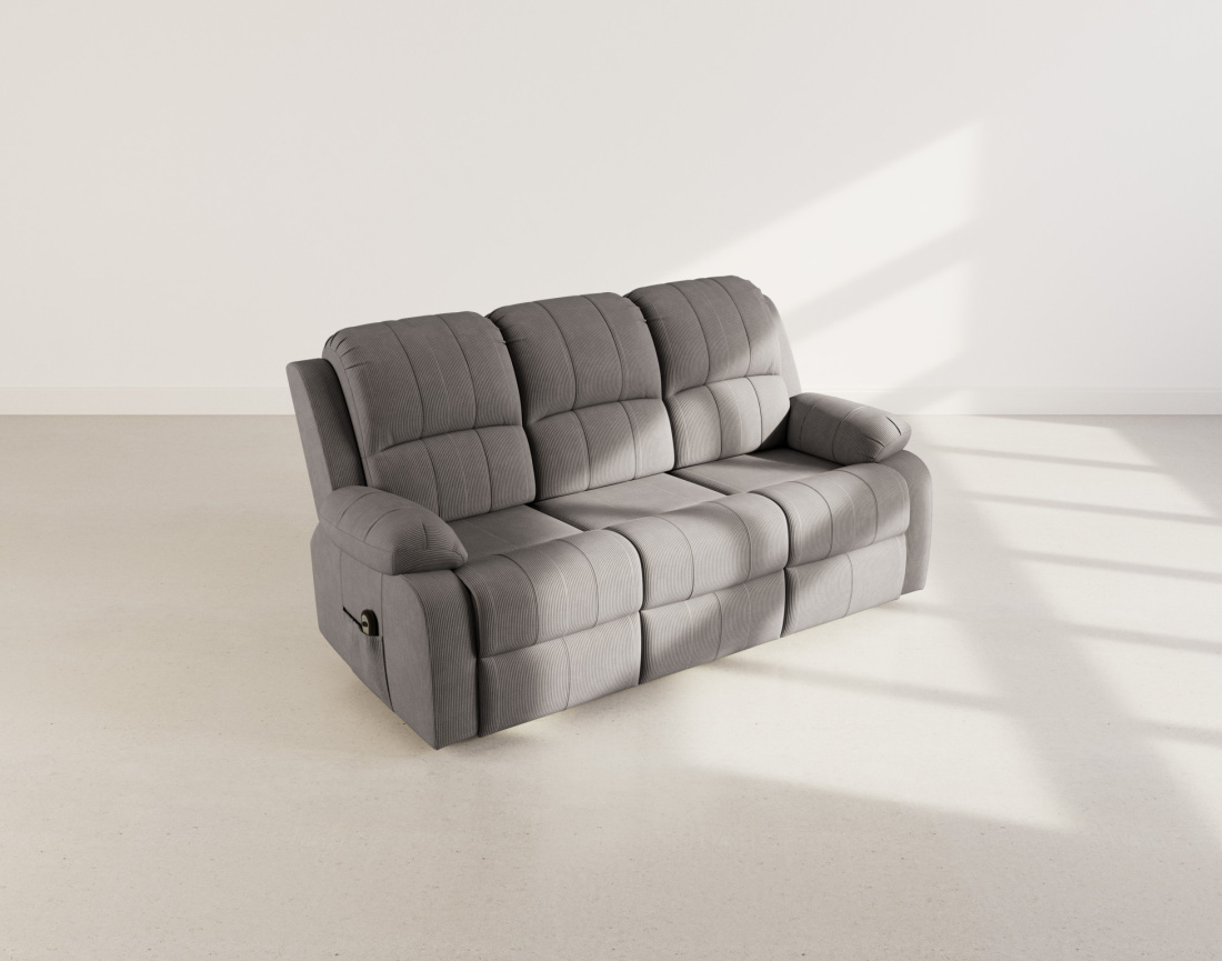 Canapé 3 places relax électrique en velours côtelé Armand