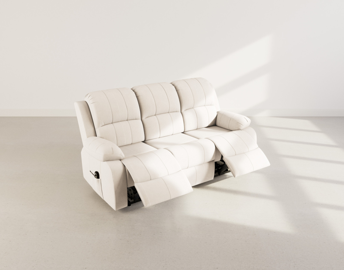 Canapé 3 places relax électrique en velours côtelé Armand