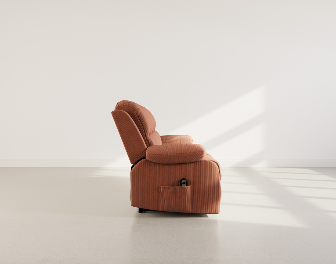 Canapé 3 places relax électrique en velours côtelé Armand