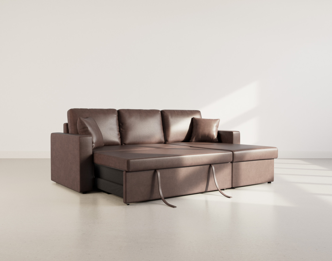 Canapé d'angle réversible 4 places convertible avec coffre en simili Cyrus