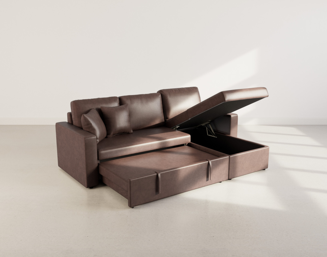 Canapé d'angle réversible 4 places convertible avec coffre en simili Cyrus