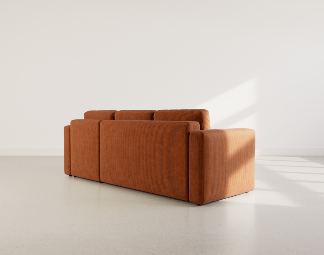 Canapé d'angle réversible 4 places convertible avec coffre en velours côtelé Canopy