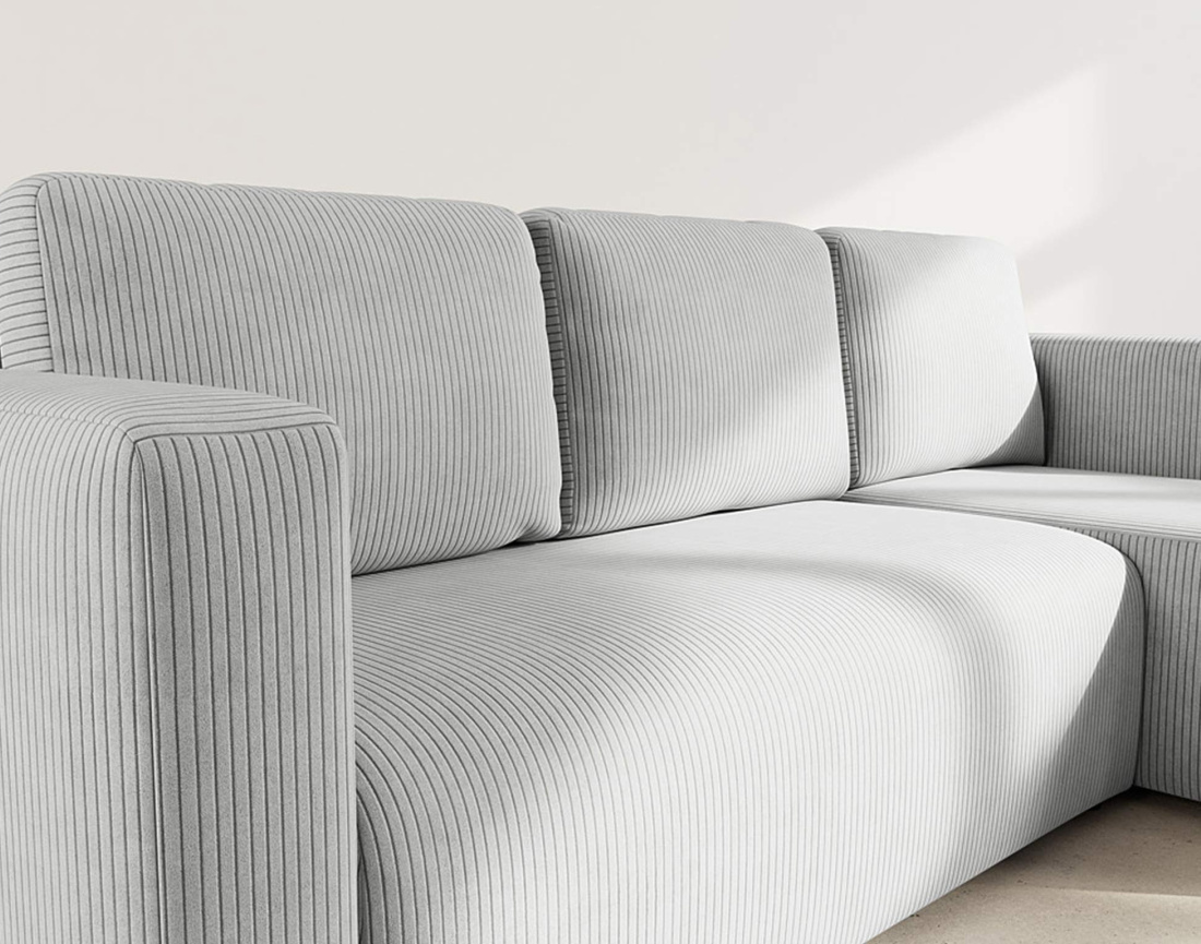 Canapé d'angle réversible 4 places convertible avec coffre en velours côtelé Canopy