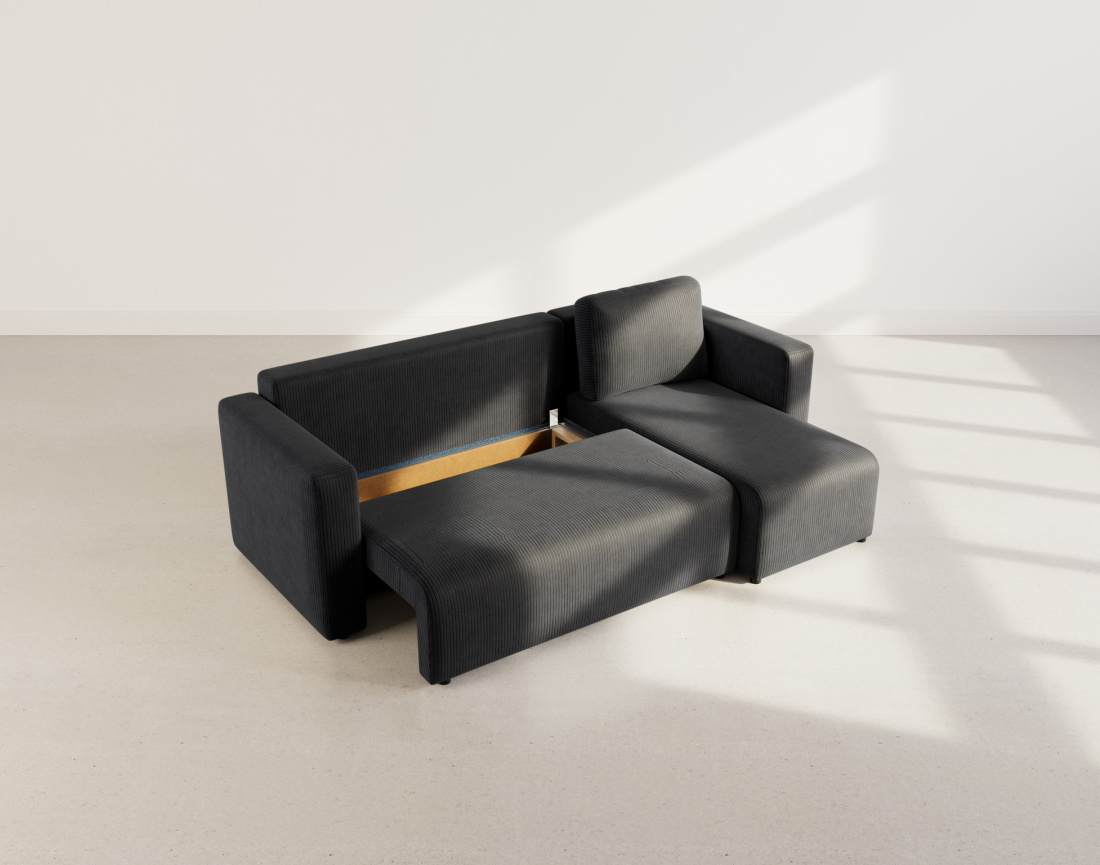 Canapé d'angle réversible 4 places convertible avec coffre en velours côtelé Canopy