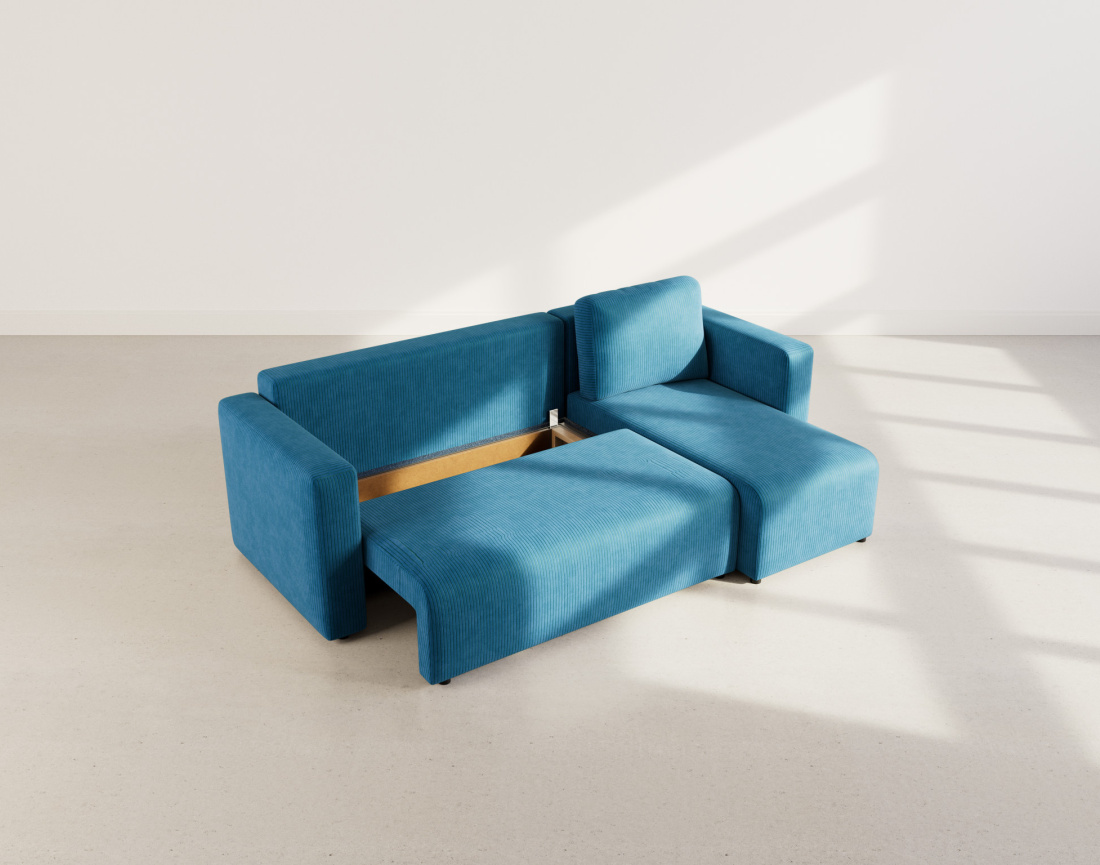 Canapé d'angle réversible 4 places convertible avec coffre en velours côtelé Canopy