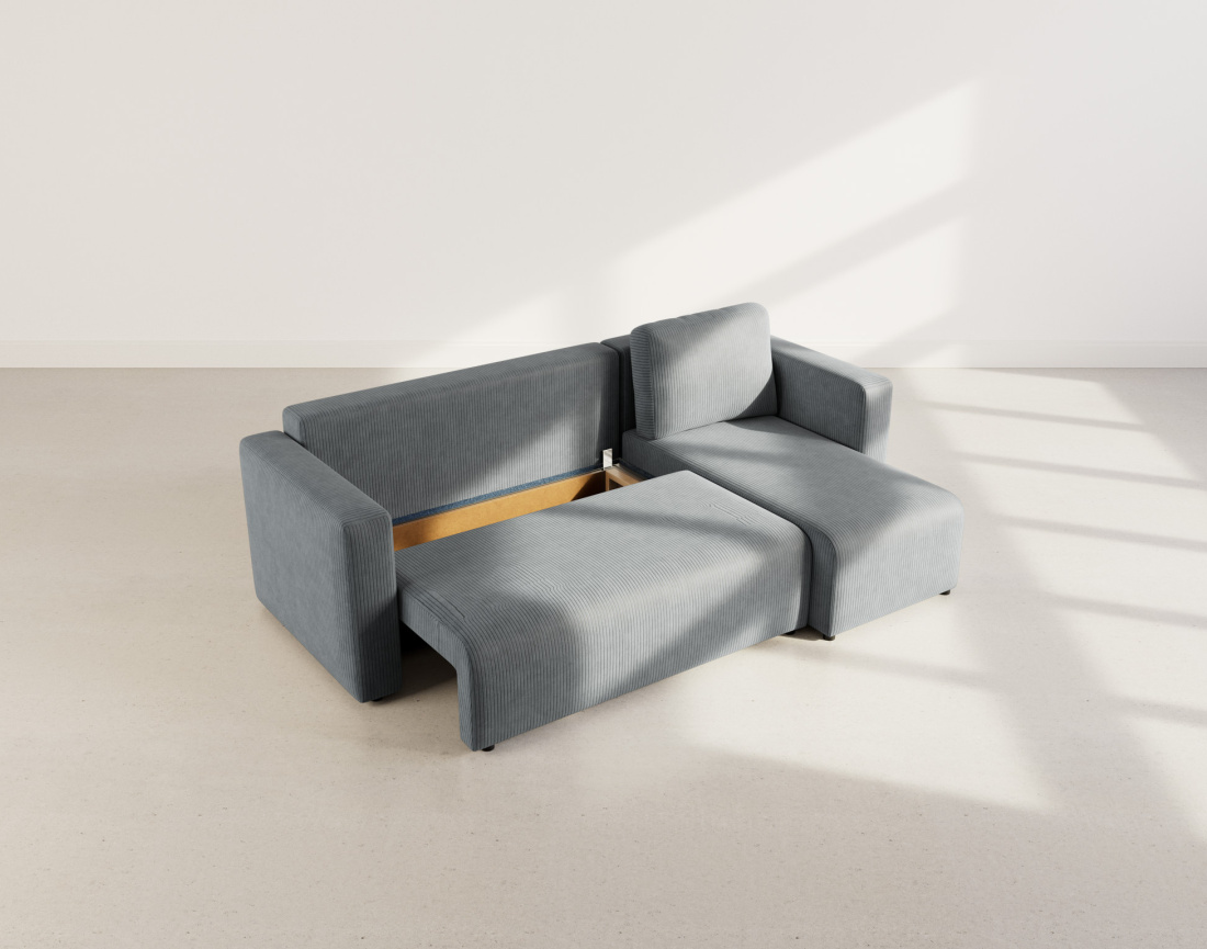 Canapé d'angle réversible 4 places convertible avec coffre en velours côtelé Canopy