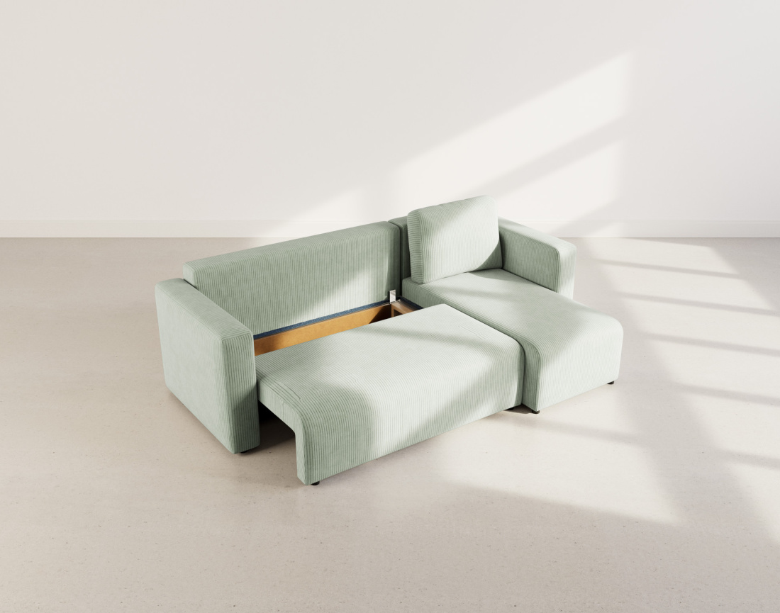 Canapé d'angle réversible 4 places convertible avec coffre en velours côtelé Canopy